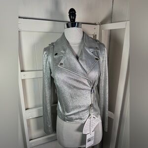 BNWT Made in Italy Silvian Heach Silver Metallic Moto Jacket size small